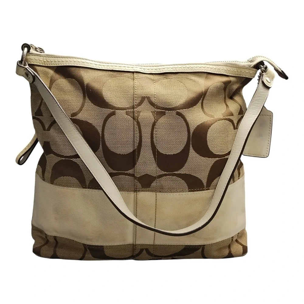Coach Signature‎ Shoulder Bag Womens Multi Canvas Leather Casual Zip Closure
